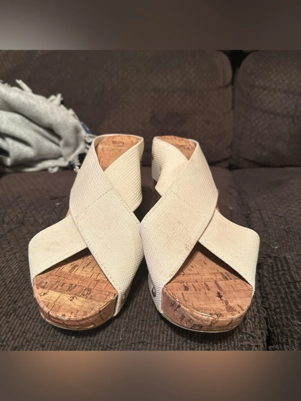Montego Bay Club Cream Cross-Band Cork Wedge Sandals